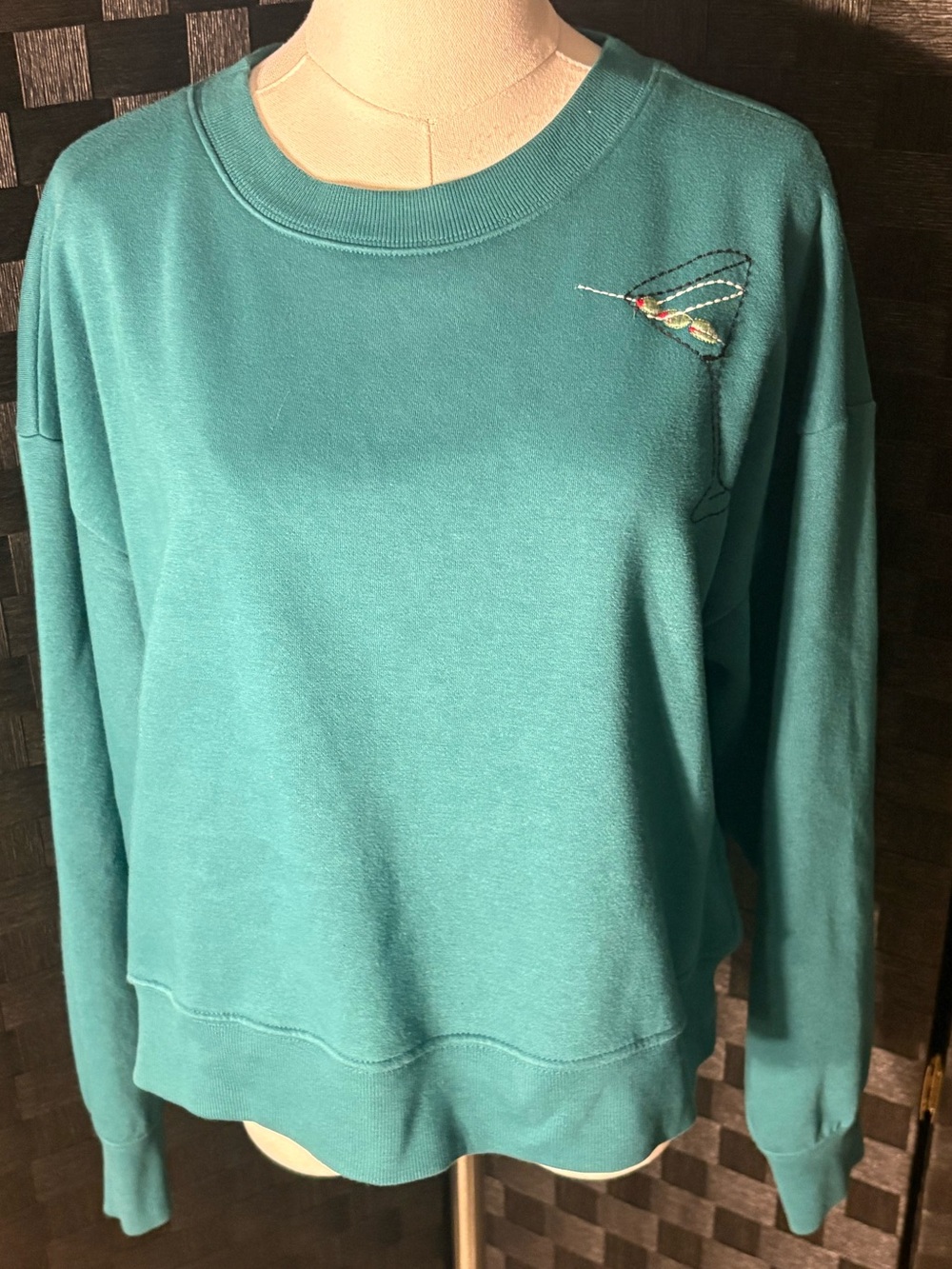 Maeve Anthropologie Oversized Martini Teal Crew Neck Cropped Pullover Sweatshirt